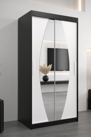 Šatní skříň Abi E0 s černým korpusem a bílými dveřmi