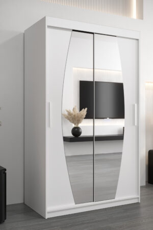 Bílá šatní skříň Abi E0 s posuvnými dveřmi a zrcadlem