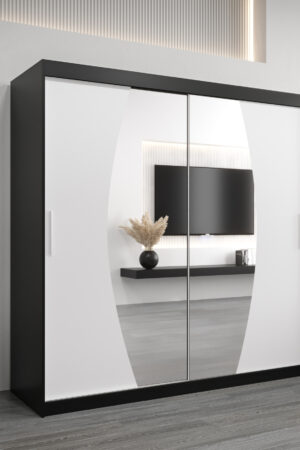 Šatní skříň Abi E0 v černé barvě s bílými dveřmi