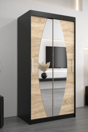 Šatní skříň Abi E0 v černé barvě s dubovými dveřmi
