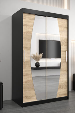 Šatní skříň Abi E0 černá s posuvnými dveřmi a zrcadlem