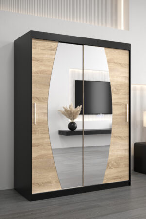 Šatní skříň Abi E0 v černé barvě s dubovými dveřmi