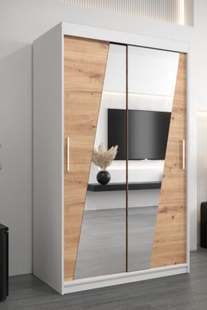 Šatní skříň Abi R0 s bílými posuvnými dveřmi a zrcadlem