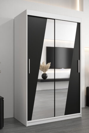 Šatní skříň Abi R0 s bílými posuvnými dveřmi a zrcadlem