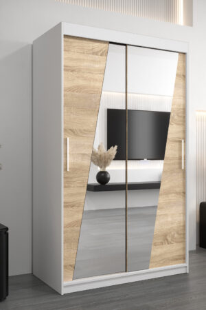 Šatní skříň Abi R0 s bílými posuvnými dveřmi a zrcadlem