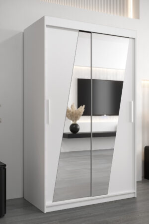 Šatní skříň Abi R0 s bílými posuvnými dveřmi a zrcadlem