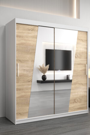 Šatní skříň Abi R0 bílá s dubovými dveřmi