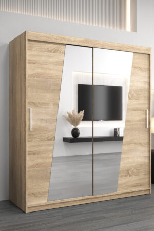 Šatní skříň Abi R0 s posuvnými dveřmi a zrcadlem.
