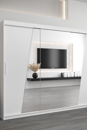 Šatní skříň Abi R0 v bílé barvě s posuvnými dveřmi.