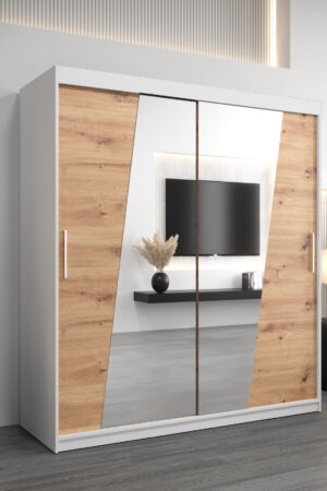 Šatní skříň Abi R0 s bílým korpusem a dubovými dveřmi