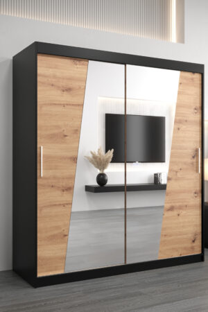 Šatní skříň Abi R0 černá s dubovými dveřmi