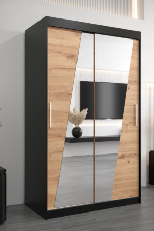 Šatní skříň Abi R0 v černé barvě s dubovými dveřmi