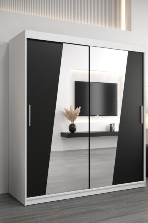 Šatní skříň Abi R0 s bílým korpusem a černými dveřmi