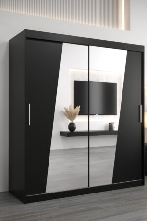 Šatní skříň Abi R0 v černé barvě s posuvnými dveřmi