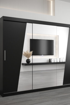 Šatní skříň Abi R0 v černé barvě s posuvnými dveřmi