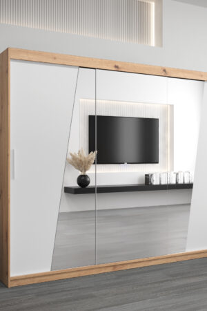 Šatní skříň Abi R0 v dub artisan s bílými dveřmi