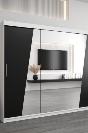 Šatní skříň Abi R0 s bílým korpusem a černými dveřmi