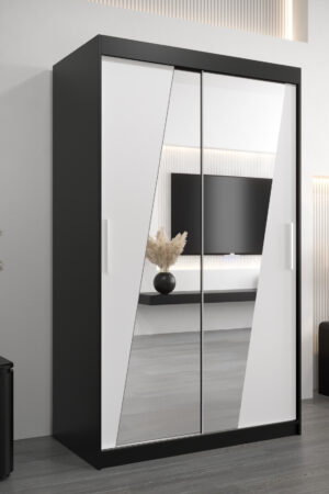 Šatní skříň Abi R0 s černým korpusem a bílými dveřmi