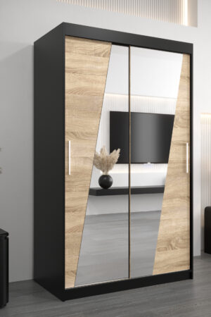 Šatní skříň Abi R0 s černým korpusem a dubovými dveřmi