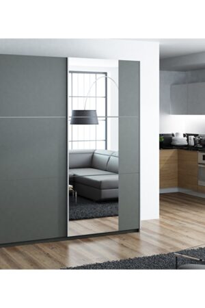 Grafitová šatní skříň Bastia s zrcadlem