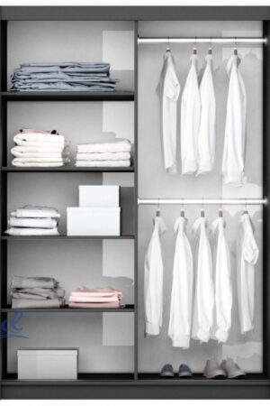 Grafitová šatní skříň Bastia s zrcadlem