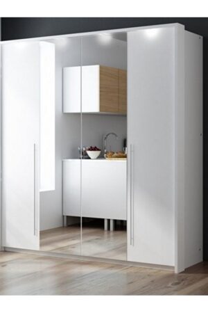 Šatní skříň Brema s harmonikovými dveřmi a zrcadlem