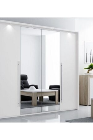 Šatní skříň Brema s harmonikovými dveřmi a zrcadlem