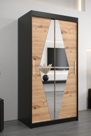 Šatní skříň Abi Bo s černým korpusem a dubovými dveřmi