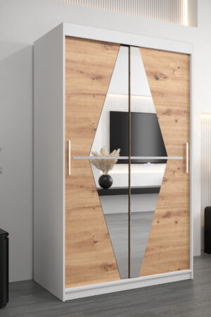 Šatní skříň Abi Bo s bílým korpusem a dubovými dveřmi