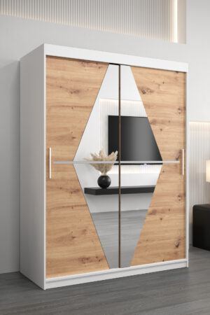 Šatní skříň Abi Bo s bílým korpusem a dubovými dveřmi