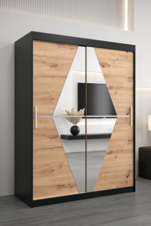 Šatní skříň Abi Bo v černé barvě s posuvnými dveřmi