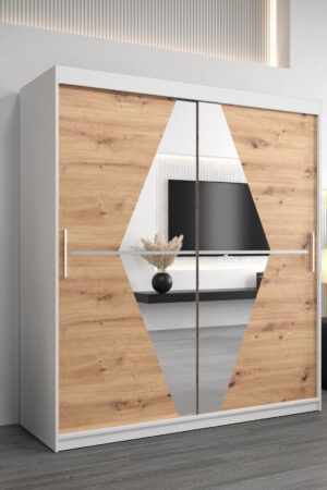 Šatní skříň Abi Bo v bílé barvě s dubovými dveřmi