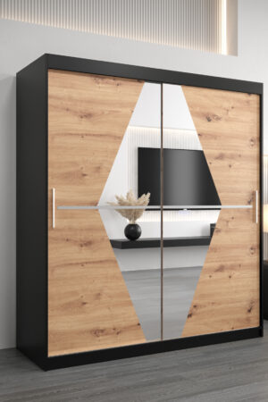 Šatní skříň Abi Bo s černým korpusem a dubovými dveřmi