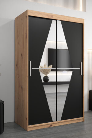 Šatní skříň Abi Bo v dub artisan s černými dveřmi