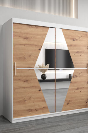 Šatní skříň Abi Bo s bílým korpusem a dubovými dveřmi