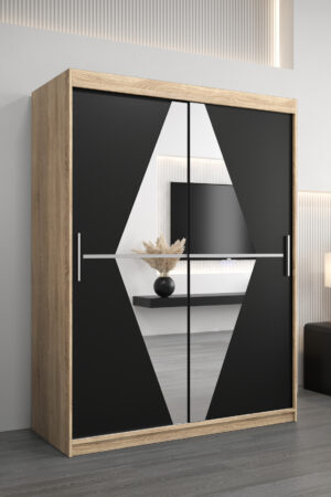 Šatní skříň Abi Bo s dubovým korpusem a černými dveřmi