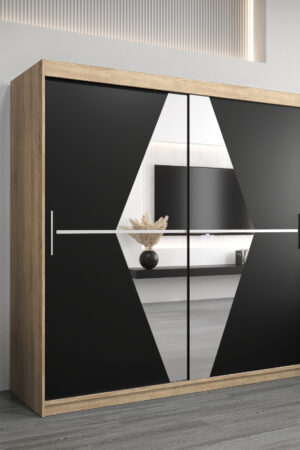 Šatní skříň Abi Bo v dub sonoma s černými dveřmi