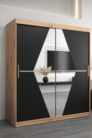 Šatní skříň Abi Bo v dubech artisan s černými dveřmi
