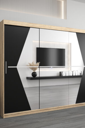 Šatní skříň Abi Bo v dubu Sonoma s černými dveřmi