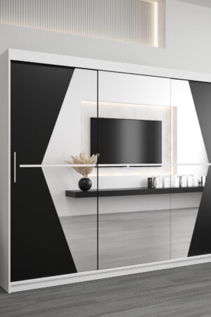 Šatní skříň Abi Bo s bílým korpusem a černými dveřmi