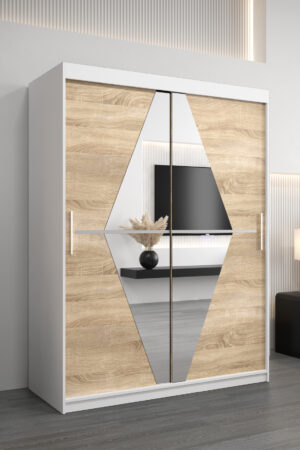 Šatní skříň Abi Bo bílá s dubovými dveřmi