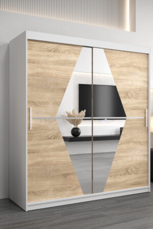 Šatní skříň Abi Bo v bílé barvě s dubovými dveřmi