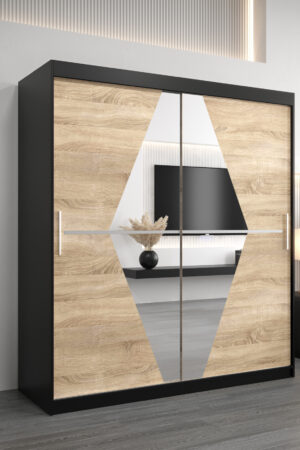 Šatní skříň Abi Bo s černým korpusem a dubovými dveřmi
