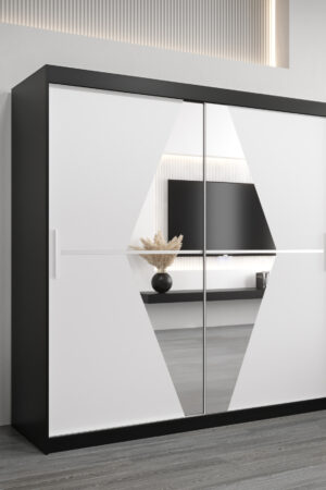 Šatní skříň Abi Bo s černým korpusem a bílými dveřmi