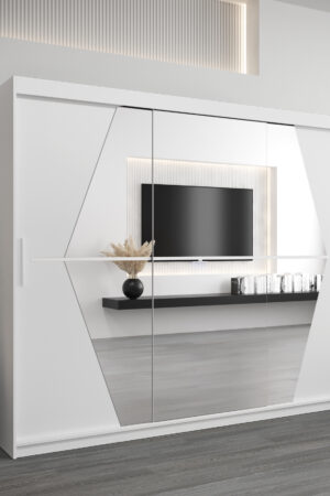 Bílá šatní skříň Abi Bo s posuvnými dveřmi a zrcadlem