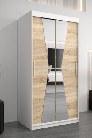 Šatní skříň Abi Ma s bílým korpusem a dubovými dveřmi