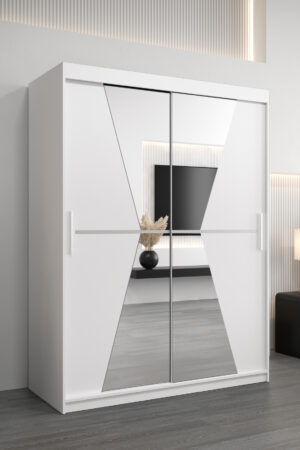 Bílá šatní skříň Abi Ma s posuvnými dveřmi a zrcadlem