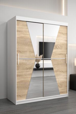 Šatní skříň Abi Ma bílá s dubem sonoma a zrcadlem