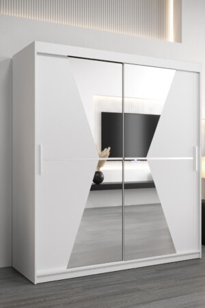 Bílá šatní skříň Abi Ma s posuvnými dveřmi a zrcadlem
