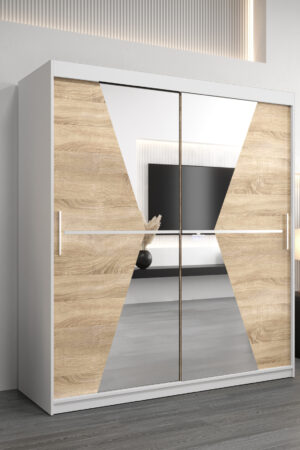 Šatní skříň Abi Ma s bílým korpusem a dubovými dveřmi